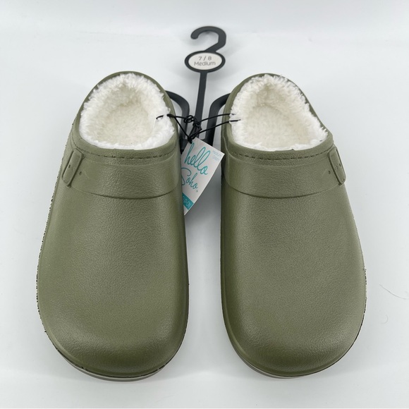 Hello Soho Women’s Olive Green Faux Fur Cozy Lined EVA Slip On Clogs Medium 7/8 - Picture 2 of 13